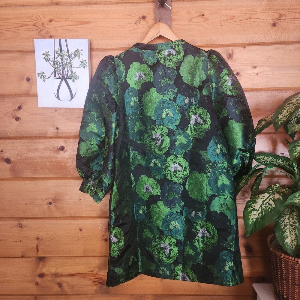 Pomander Place NWT Samantha Green Jacquard Brocade Mini Dress Floral Puff Size L - Picture 9 of 10